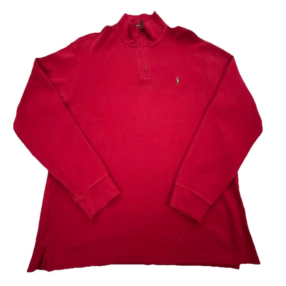 Polo Ralph Lauren Sweater Men Large Red Flesh Pony Knit Sweatshirt Quarter Zip